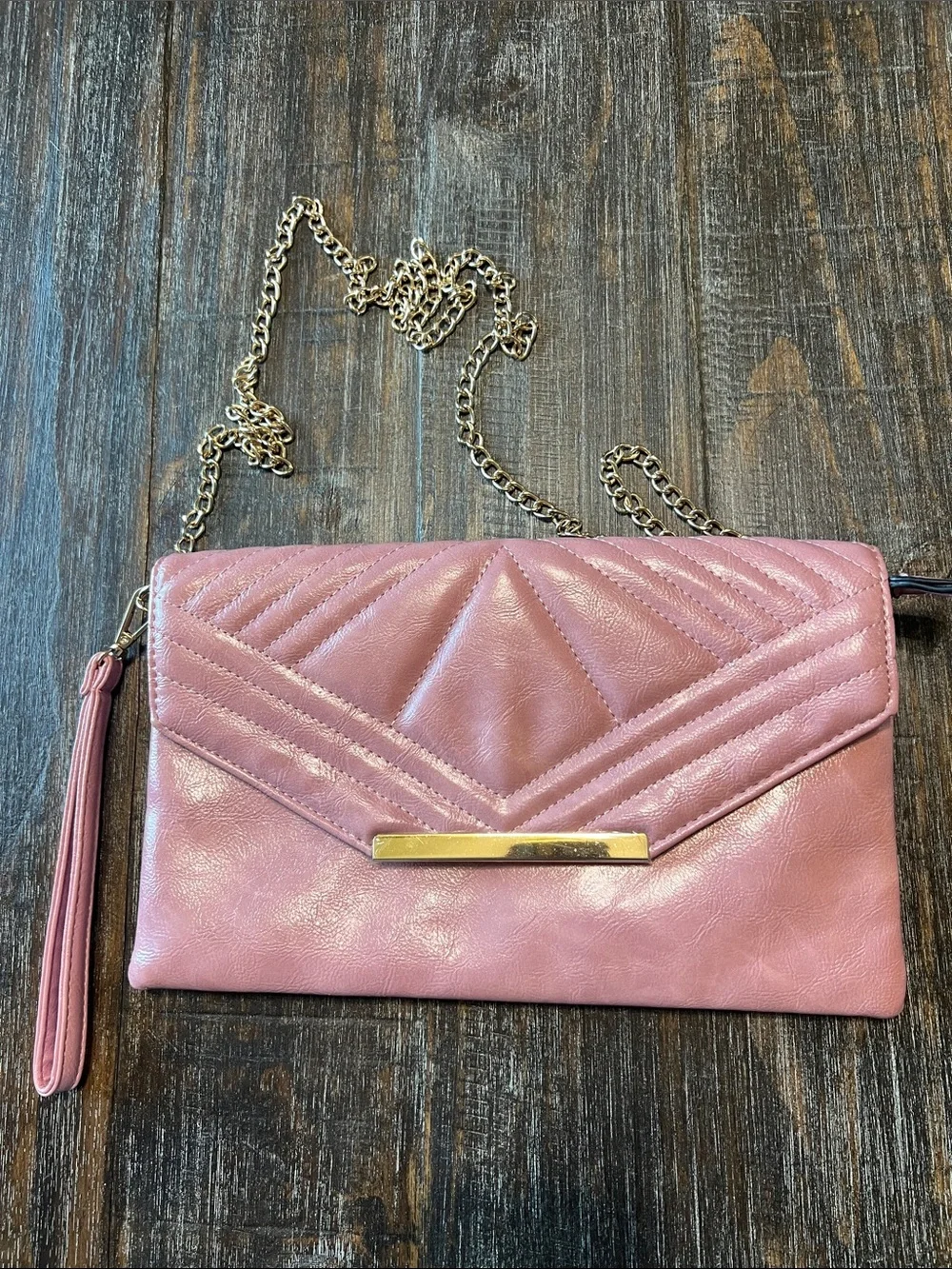 Pink Quilted Chain Crossbody Clutch